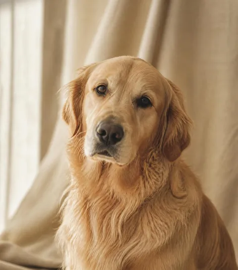 Golden retriever inside the guided scan framing overlay